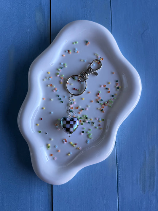 Key Ring - Heart - Black Checkered