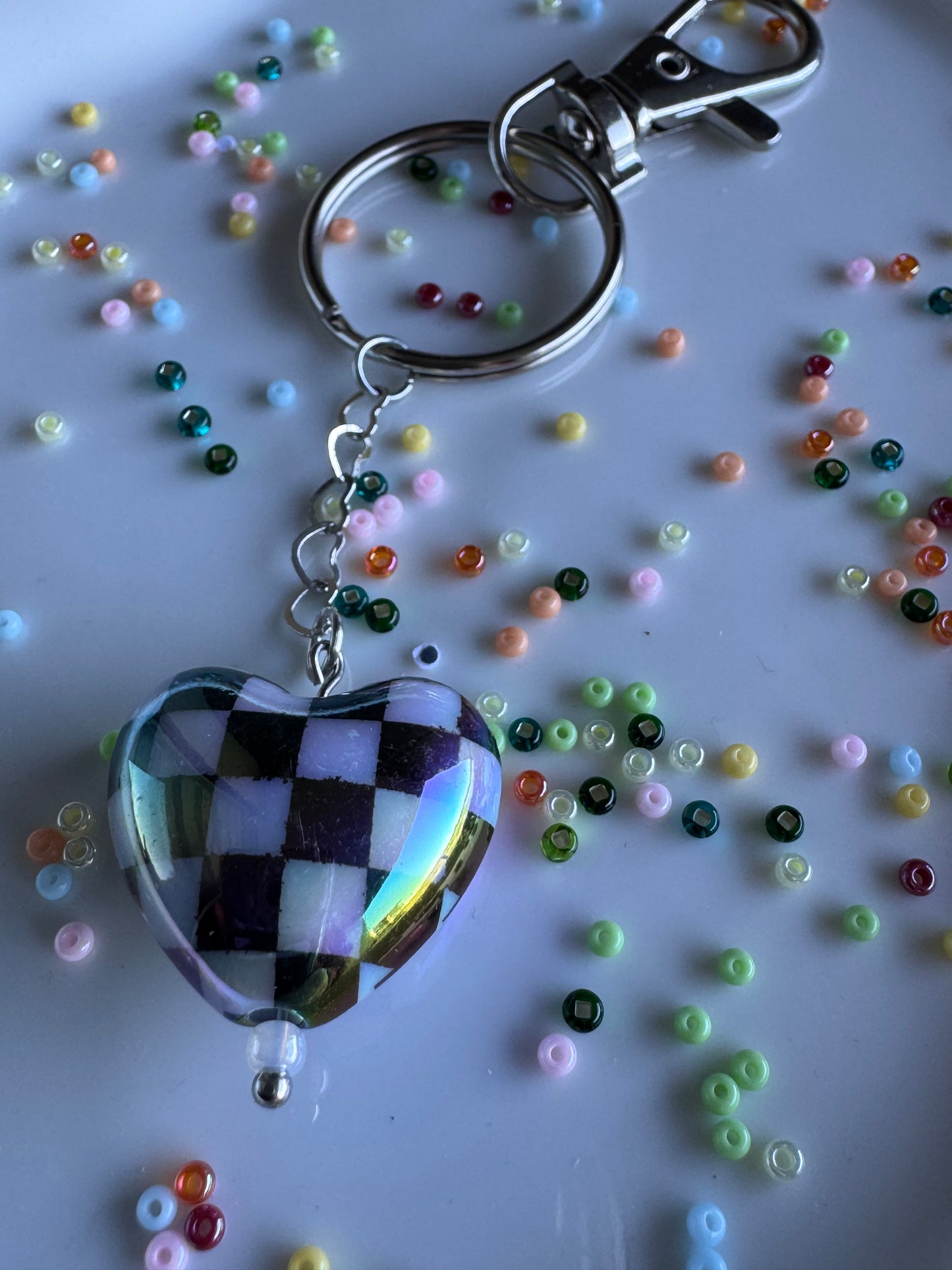 Key Ring - Heart - Black Checkered