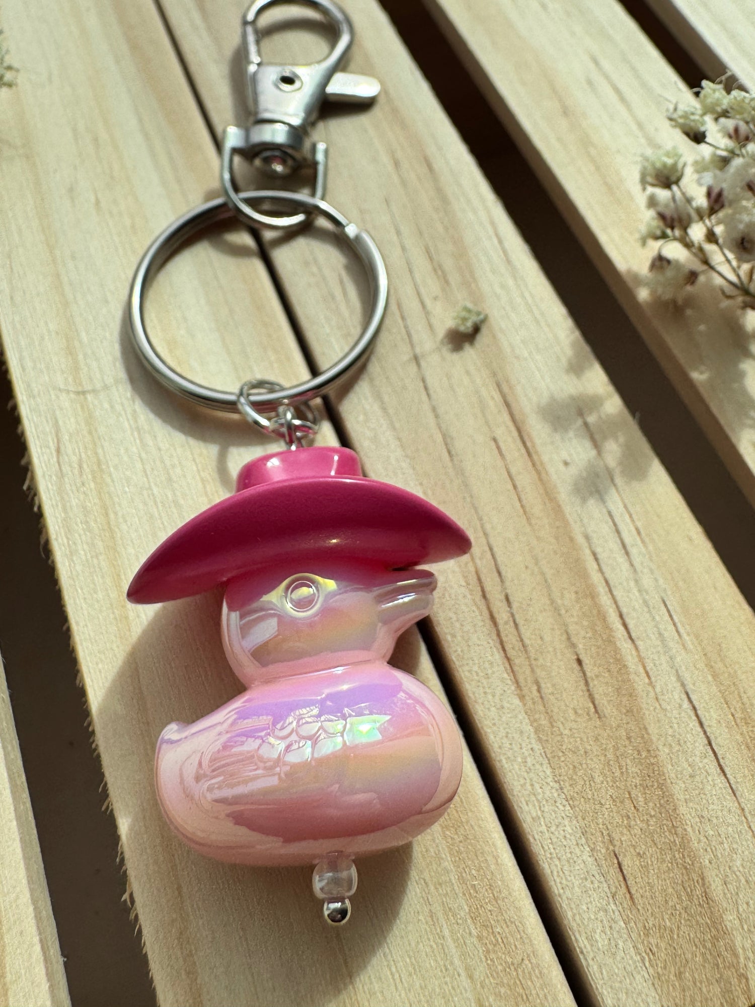 Howdy Duck - Key Ring - Dark Pink & Light Pink handmade in Calgary by Carla Jade Designs