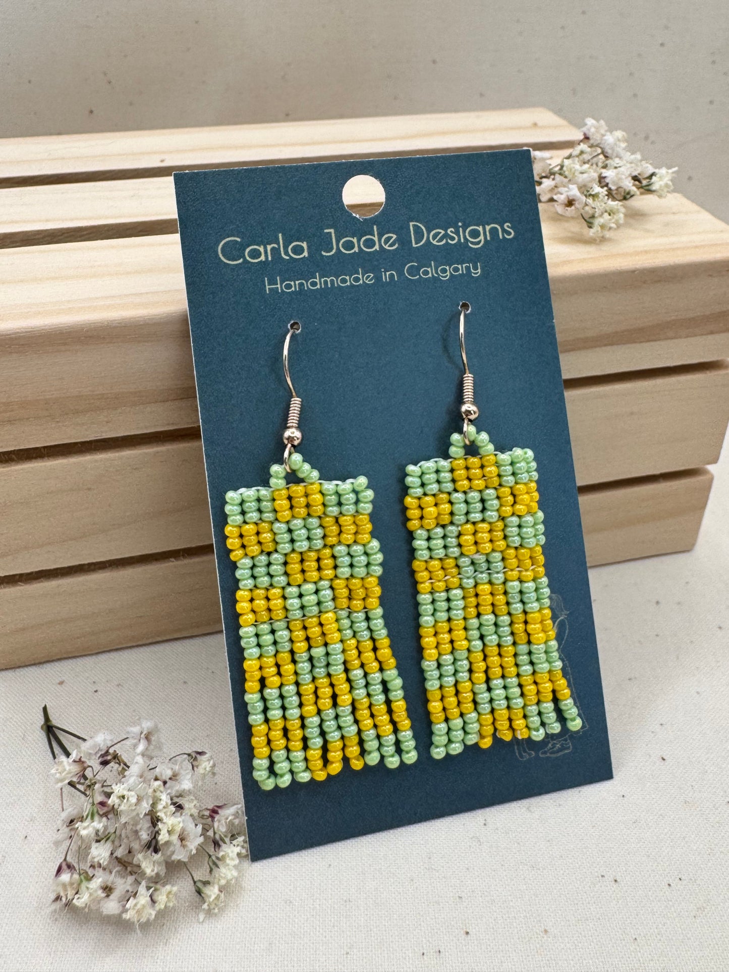 Checkered Earrings - Green & Yellow