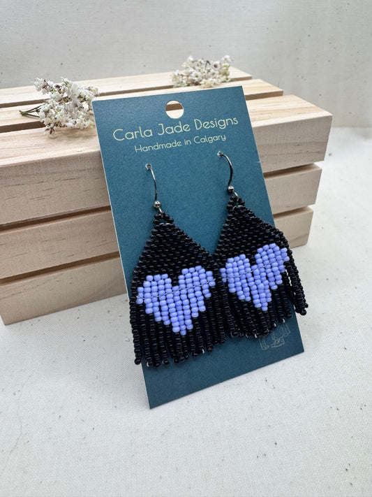Heart Earrings - Black and Purple