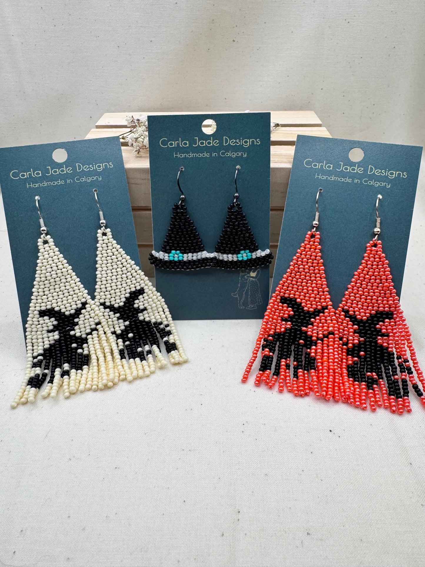 Witch on Broomstick Earrings - Orange and Black