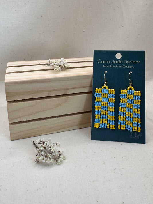 Checkered Earrings - Blue & Yellow