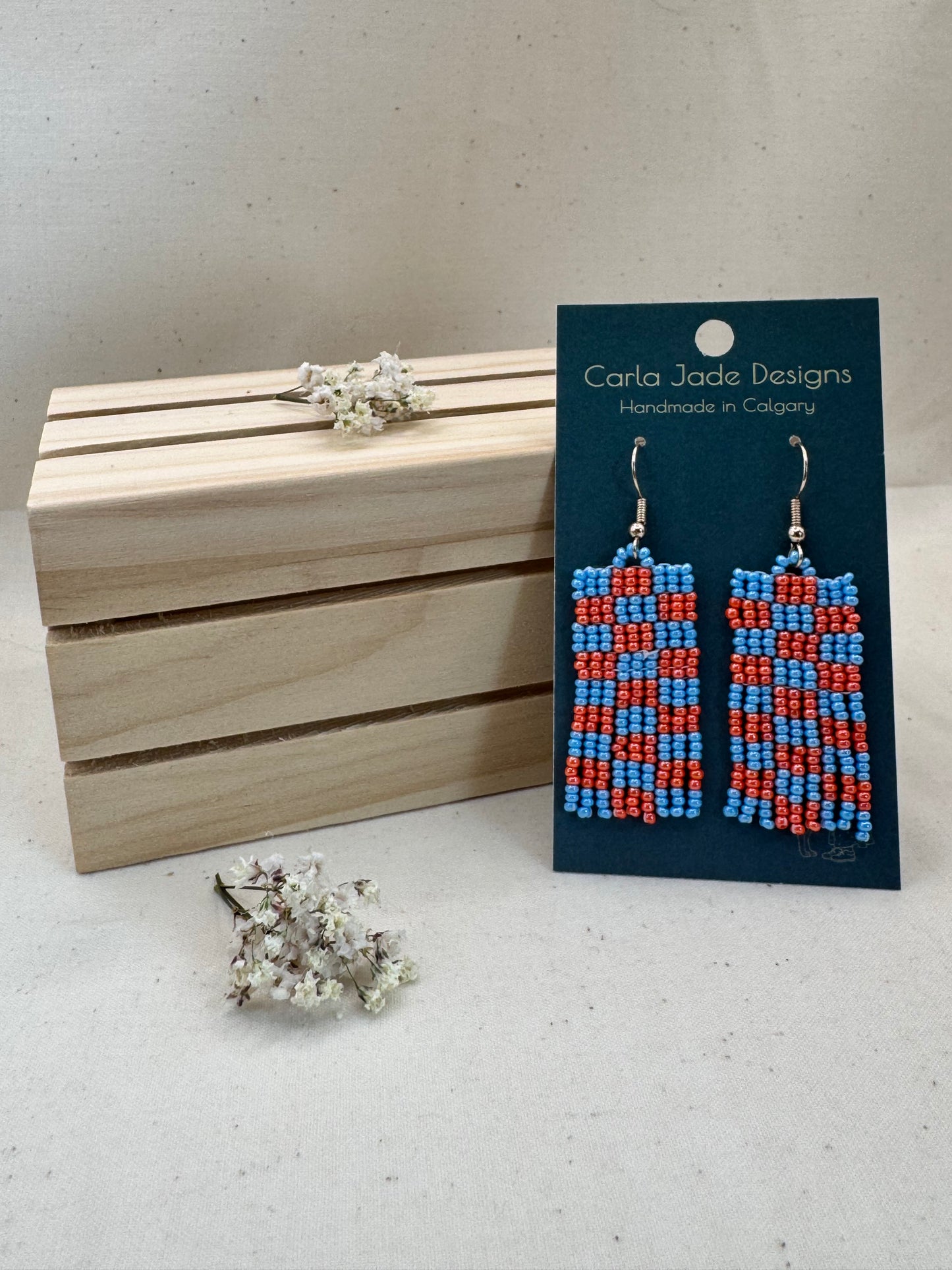 Checkered Earrings - Blue & Orange