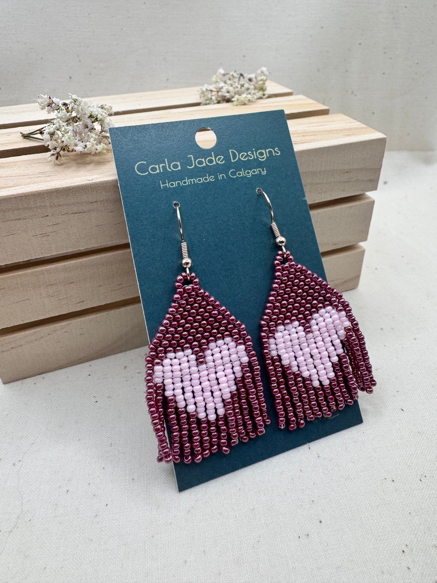 Heart Earrings - Maroon and Pink