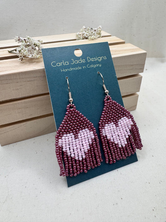 Heart Earrings - Maroon and Pink