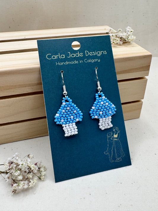 Mini Mushroom Earrings - Blue