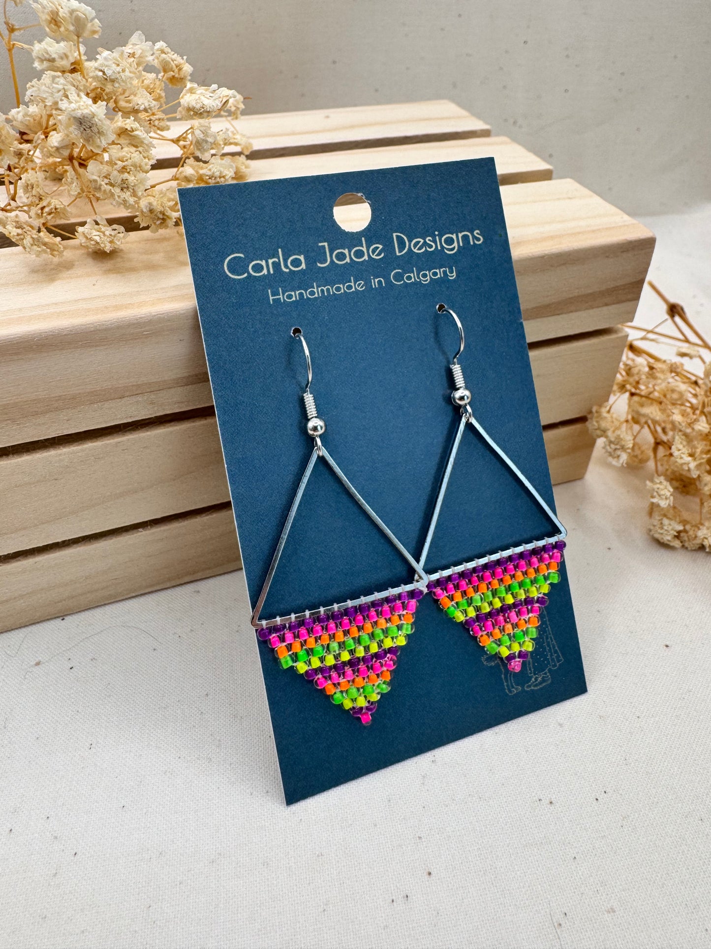 Triangle Hoop Earrings - Neon Stripe