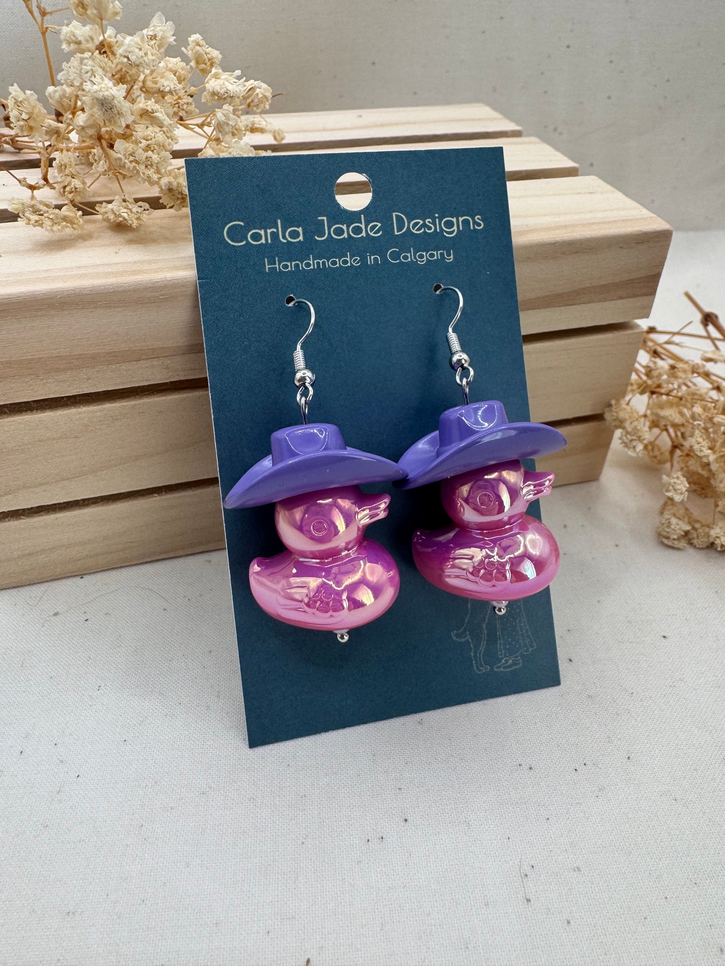 Howdy Duck Earrings - Purple & Dark Pink