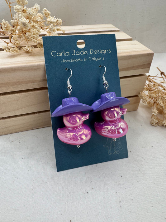 Howdy Duck Earrings - Purple & Dark Pink