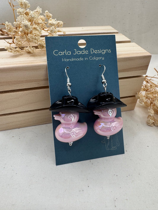 Howdy Duck Earrings - Black & Light Pink