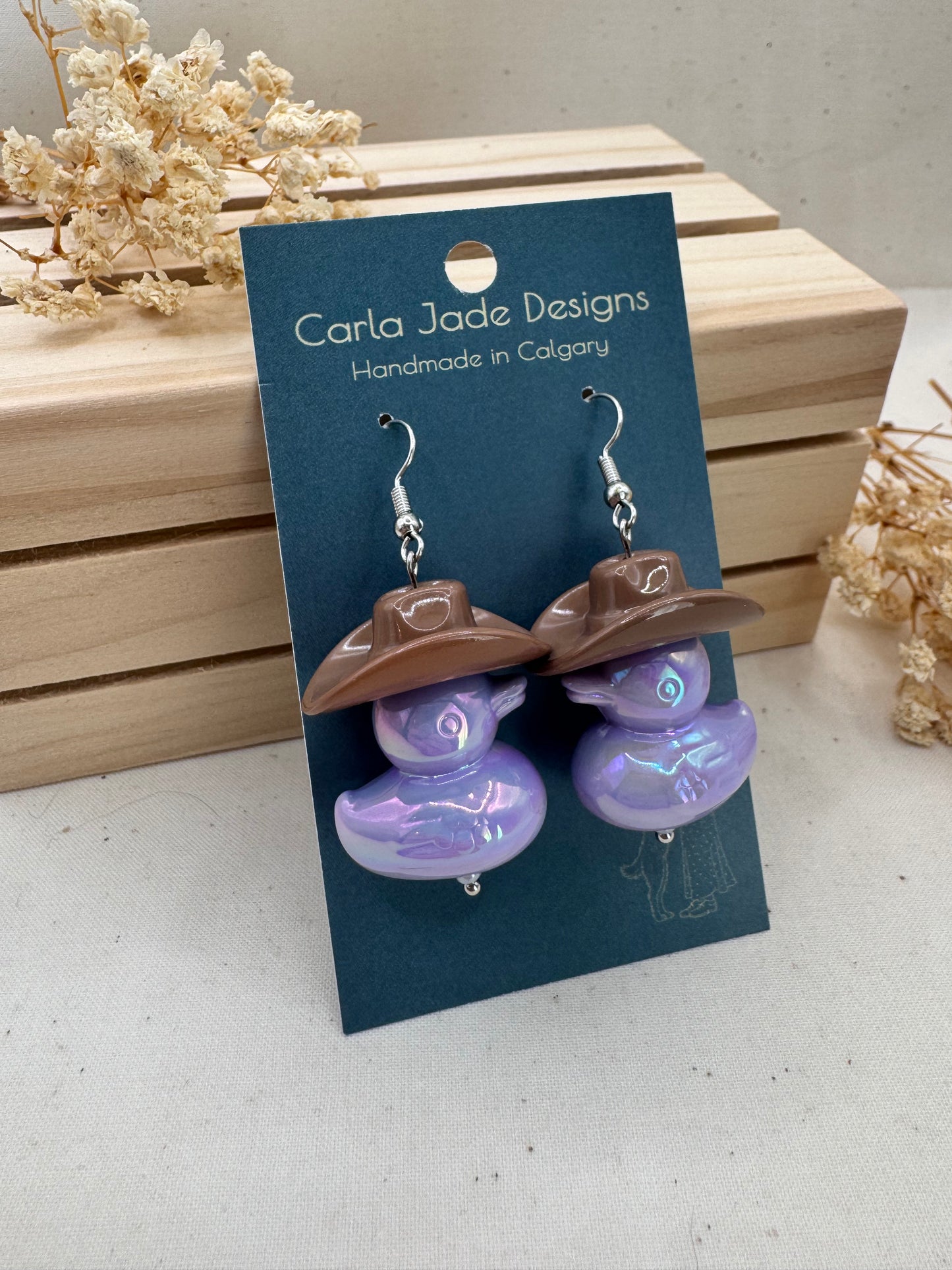 Howdy Duck Earrings - Brown & Purple