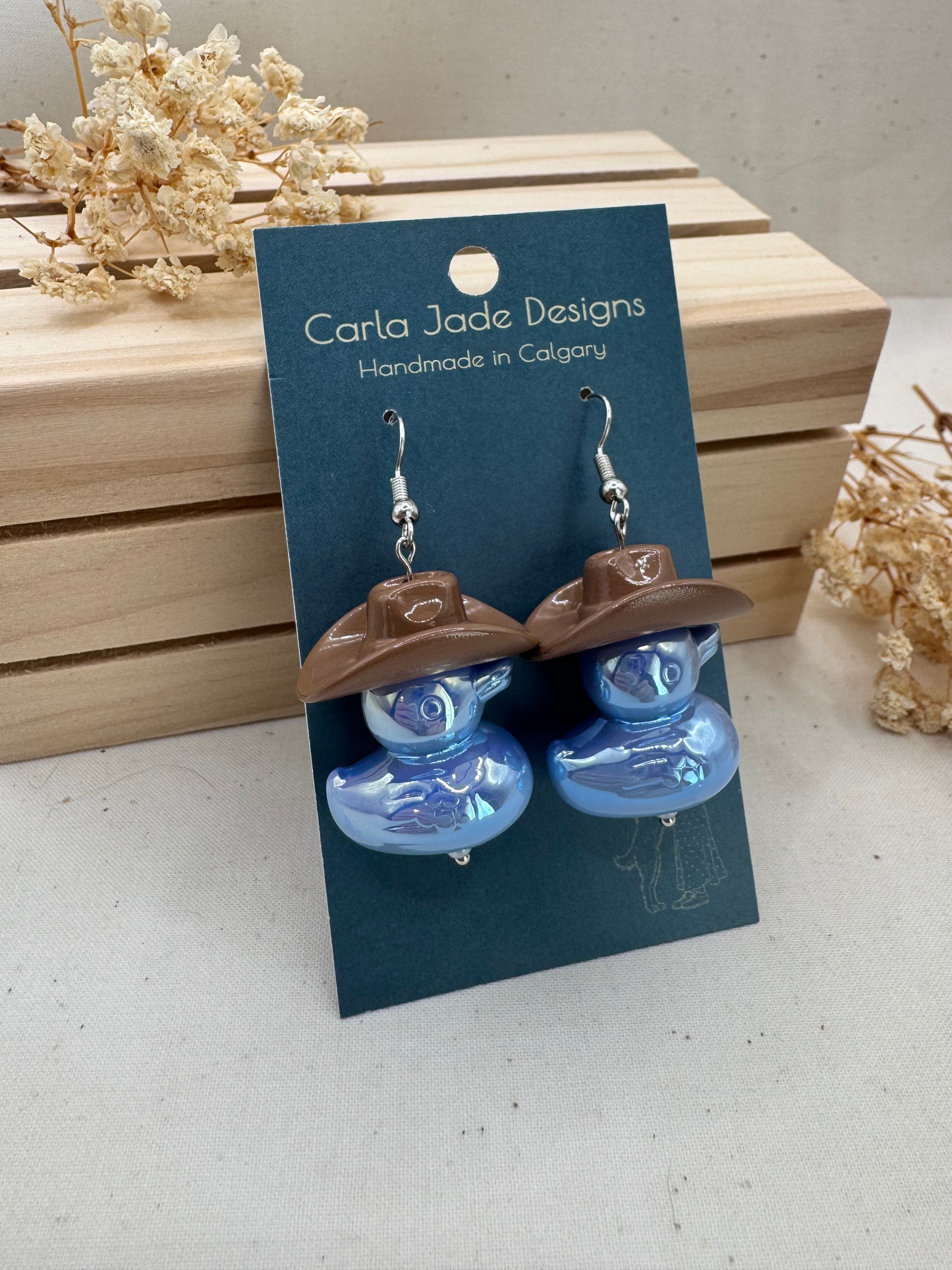 Howdy Duck Earrings - Brown & Blue