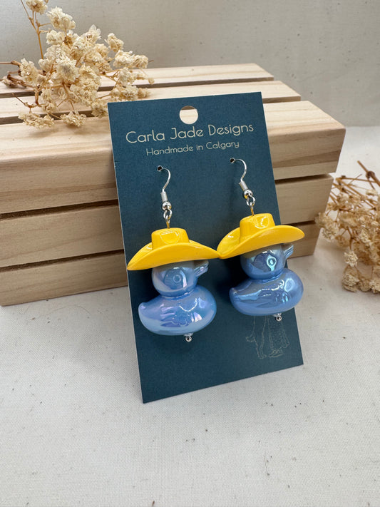 Howdy Duck Earrings - Yellow & Blue