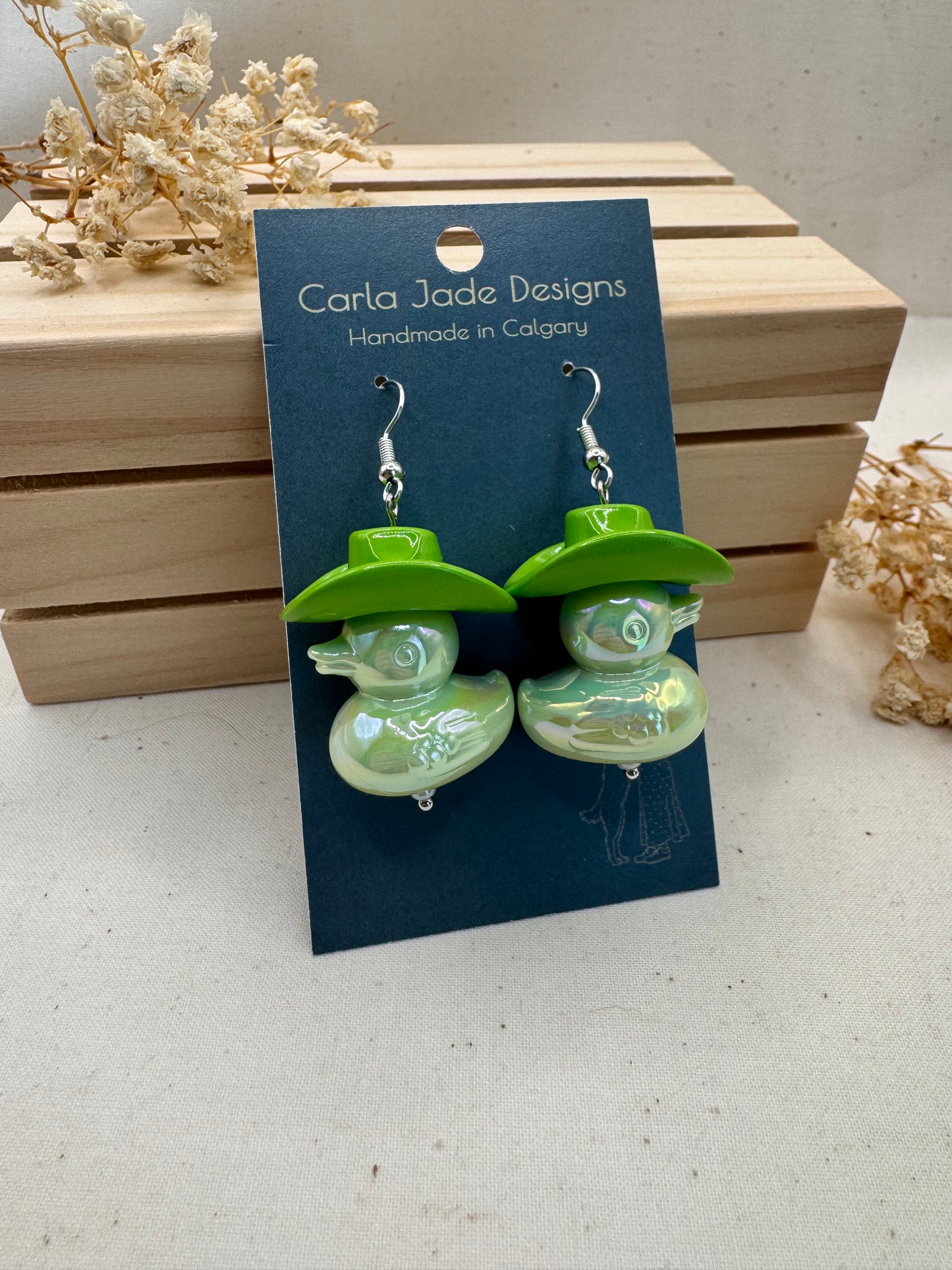 Howdy Duck Earrings - Light Green