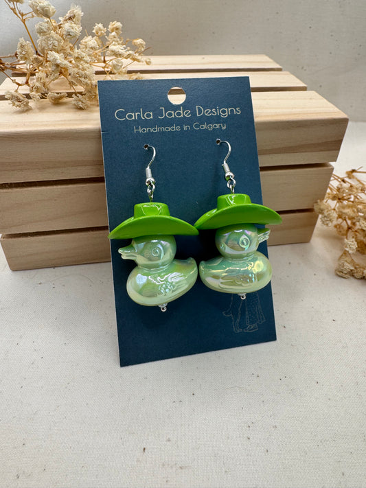 Howdy Duck Earrings - Light Green