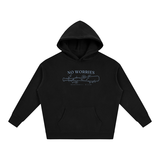 No Worries Baseball Club unisex oversized hoodie with blue artwork in Navy Blue – product view