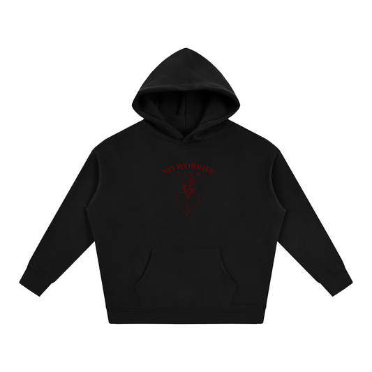 No Worries Club unisex oversized hoodie with cherry artwork in Flower Gray – product view