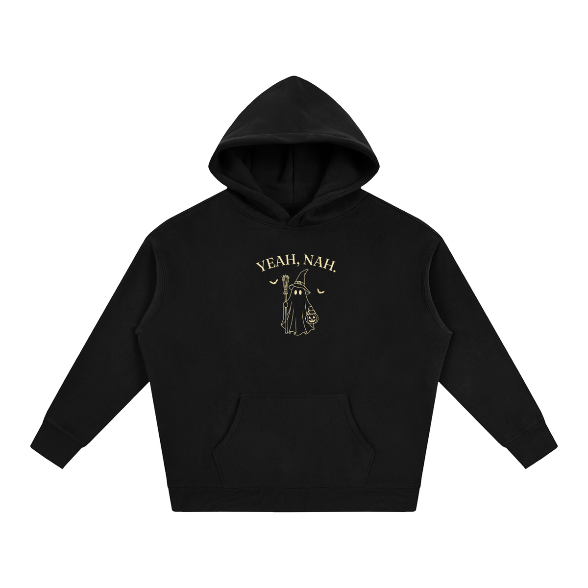 Yeah, Nah oversized hoodie – Black hoodie with Buttercream design, front view