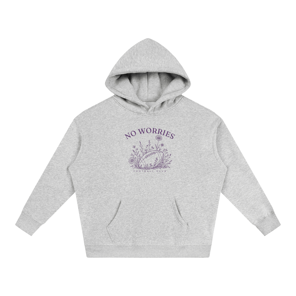 No Worries Football Club oversized hoodie – Flower Gray hoodie with Plum design, front view