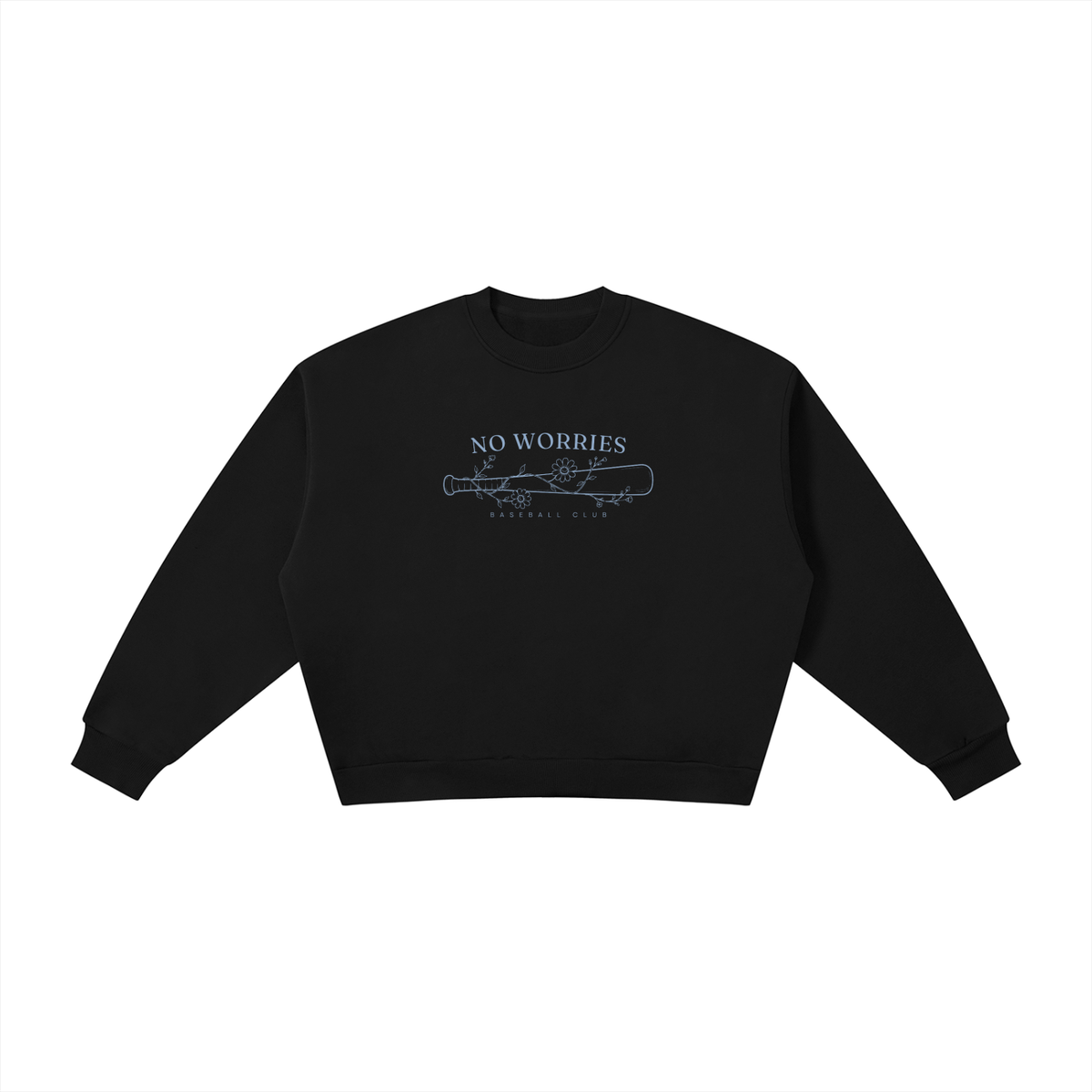 No Worries Baseball Club | Ladies’ Oversized Crewneck | Powder Blue