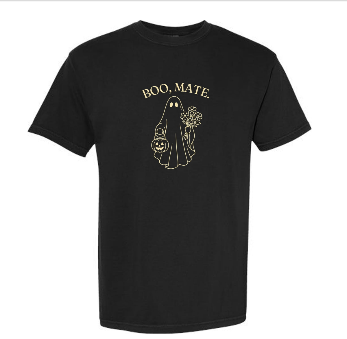 Boo, Mate black Comfort Colors T-shirt mockup