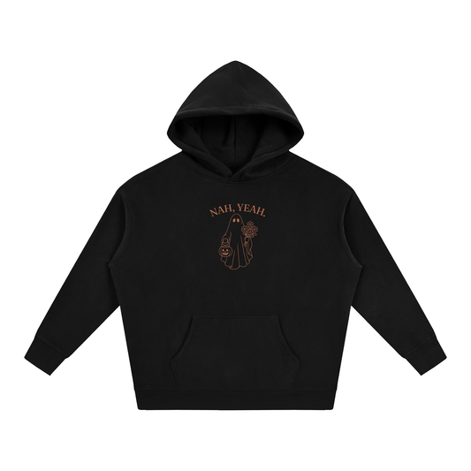 Nah, Yeah oversized hoodie – Black hoodie with Terracotta design, front view