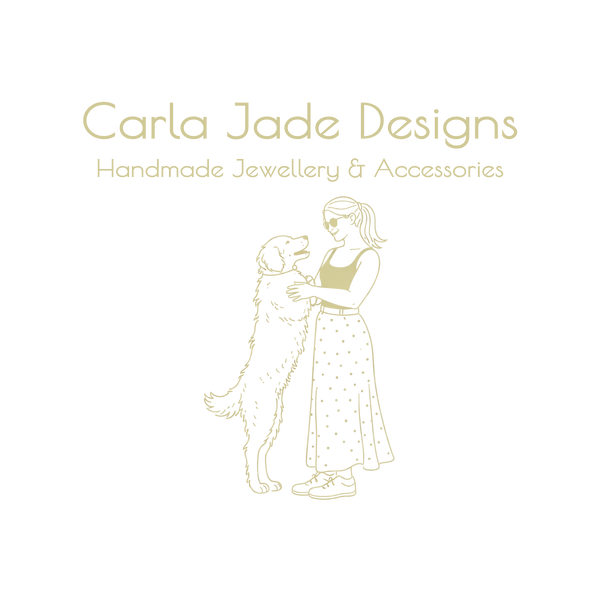 Carla Jade Designs handmade jewellery and accessories logo featuring Carla and Riggins
