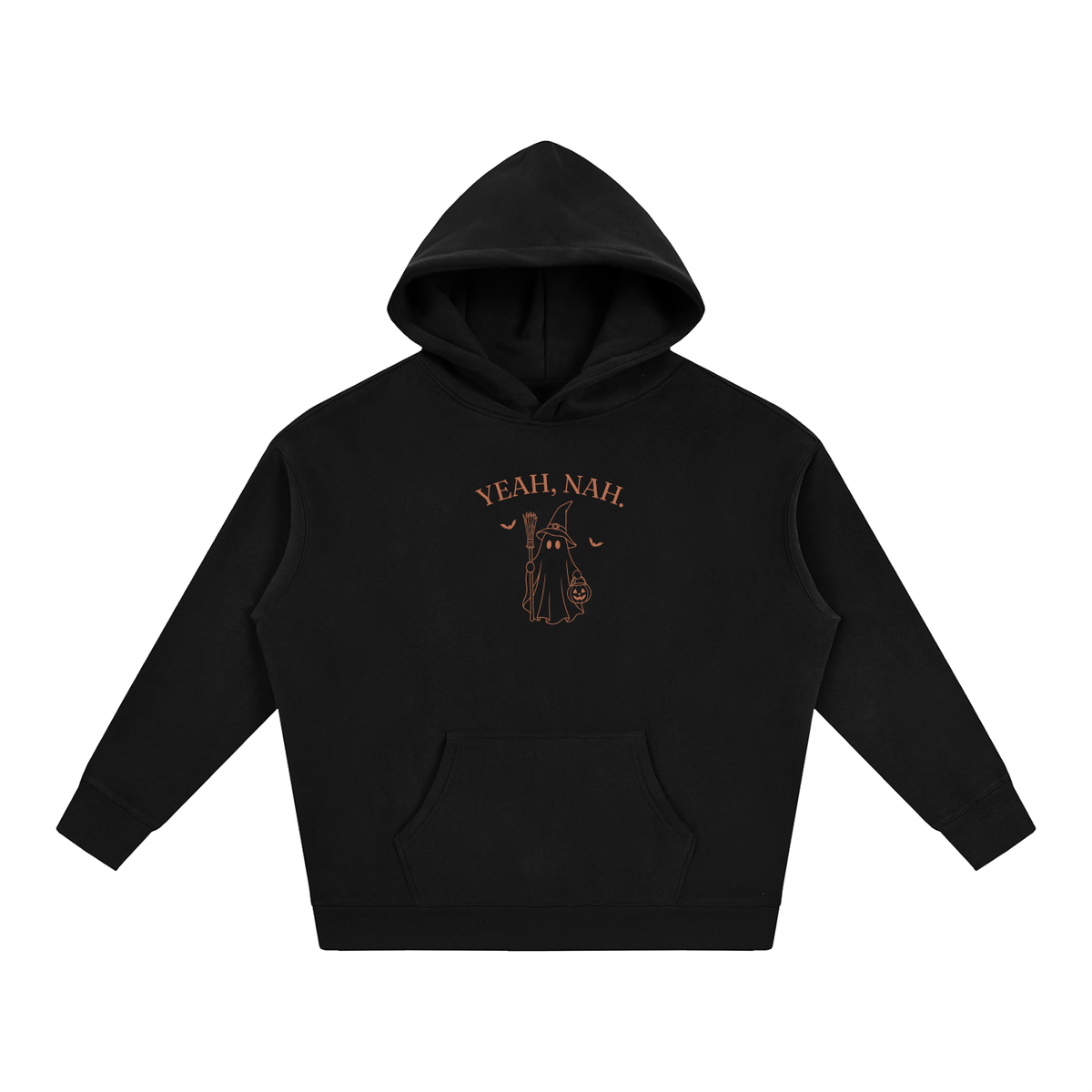 Yeah, Nah oversized hoodie – Black hoodie with Terracotta design, front view