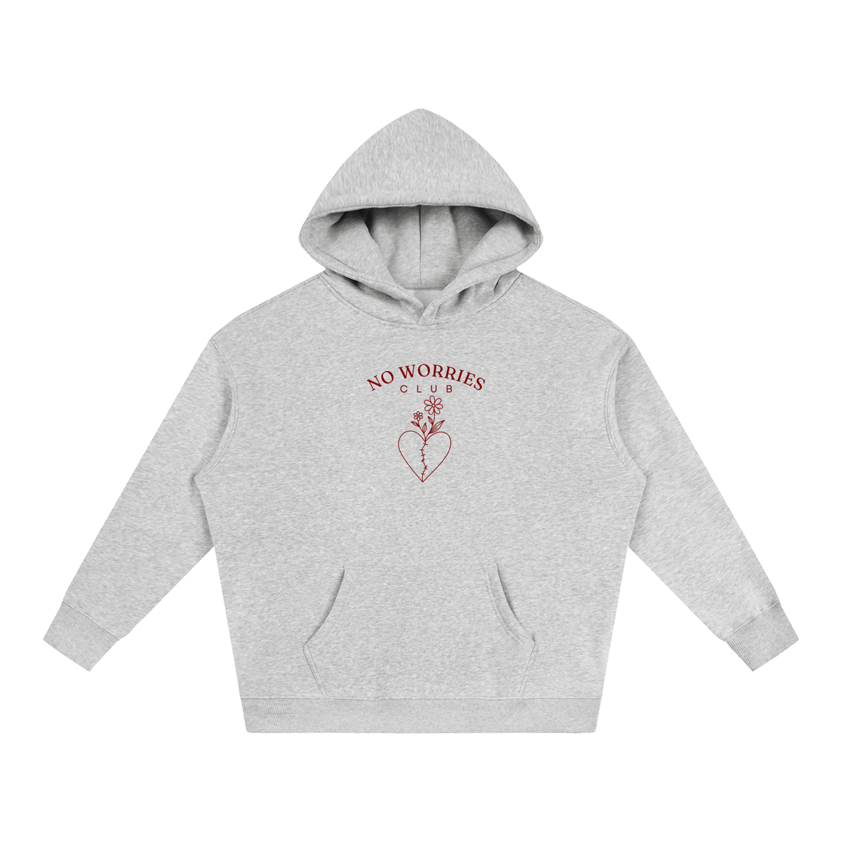 No Worries Club oversized hoodie – Flower Gray hoodie with Cherry design, front view