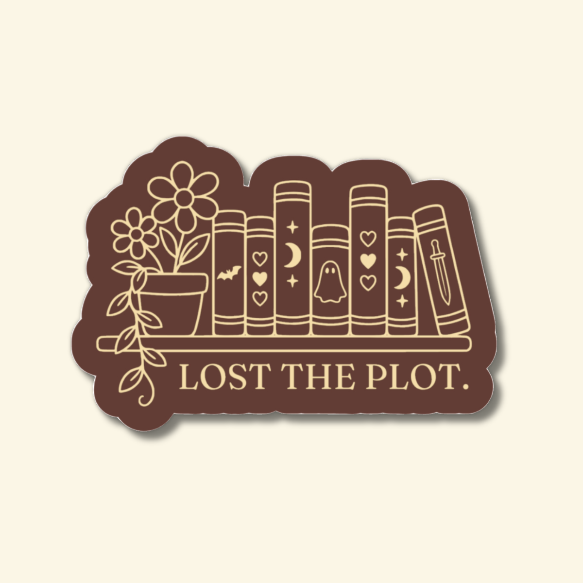 Lost the Plot bookshelf sticker with flowers