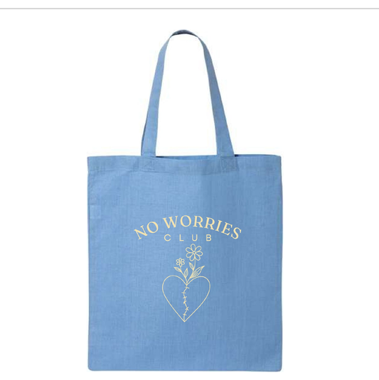 No Worries Club Carolina blue small tote bag mockup