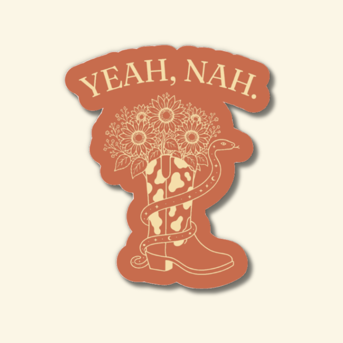 Yeah Nah western boot, flowers and snake sticker